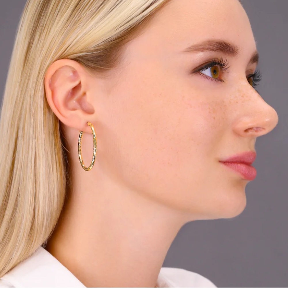 18K Gold Layered Textured Medium Hoops-New!